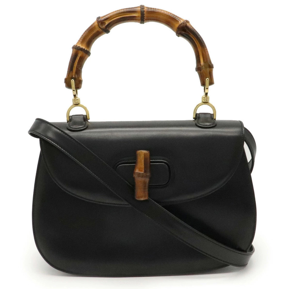 Gucci Bamboo 2way Shoulder Bag Leather Black